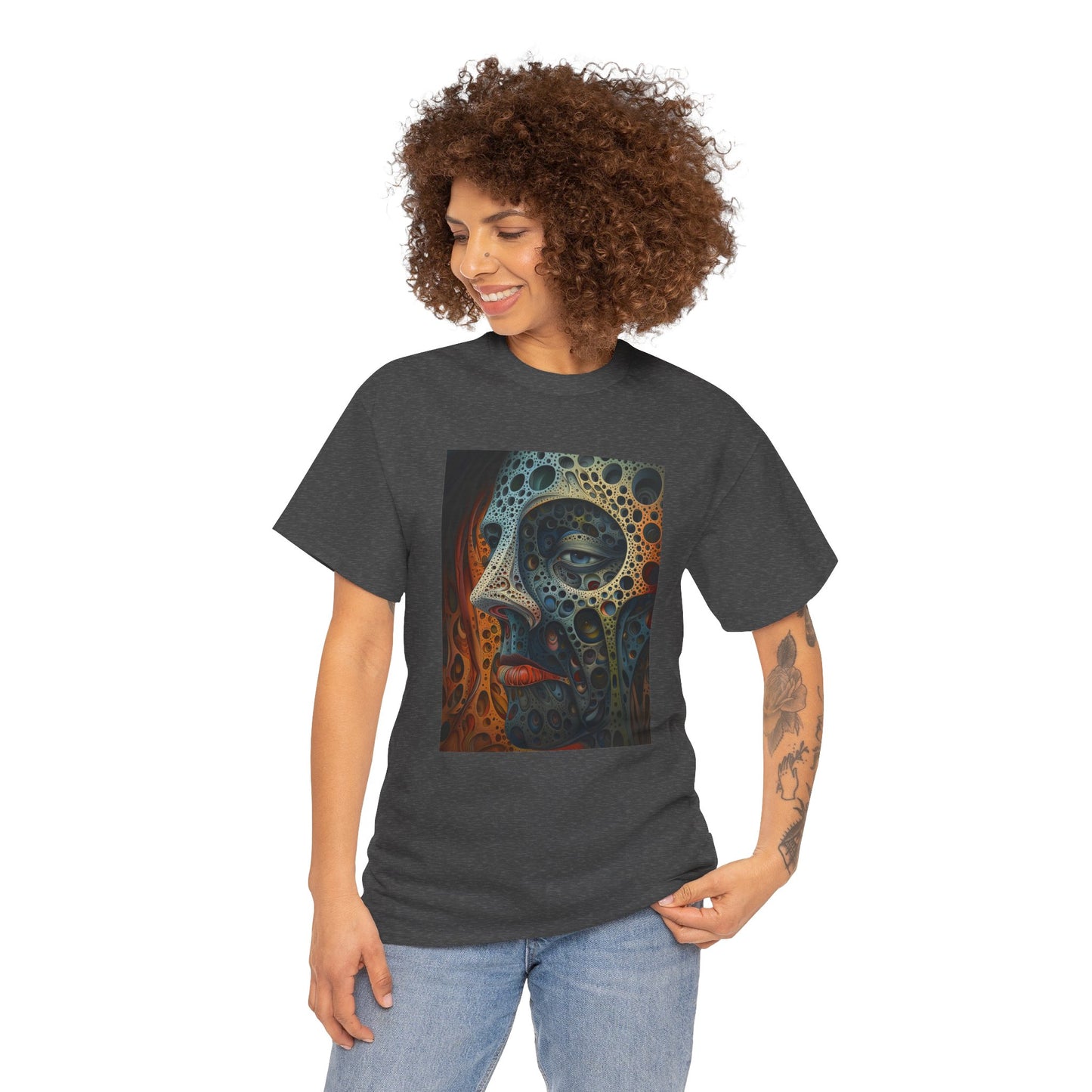 Face 01F - Unisex Heavy Cotton Tee - Image on the Front