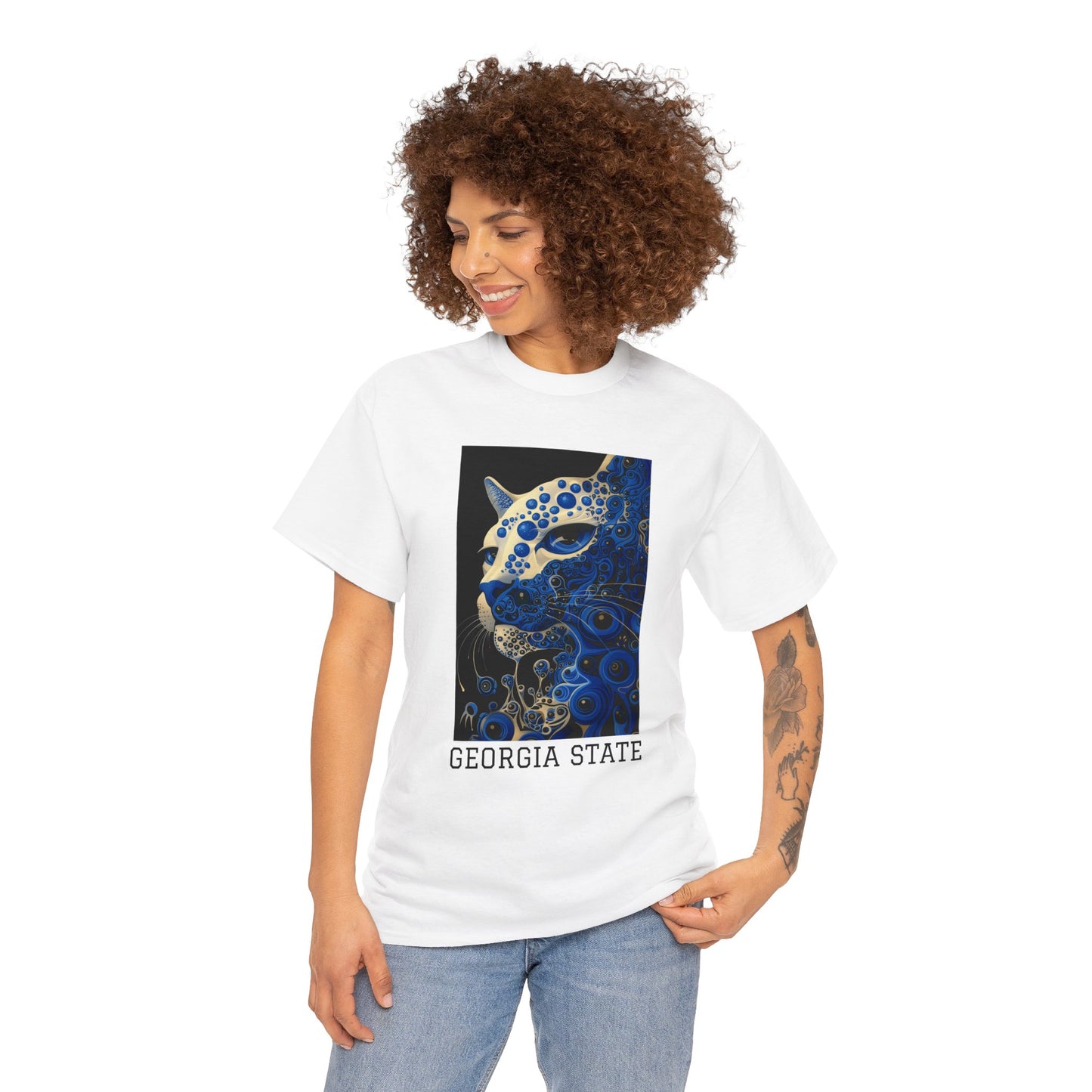 Georgia State 01F - Unisex Heavy Cotton Tee - Image on the Front