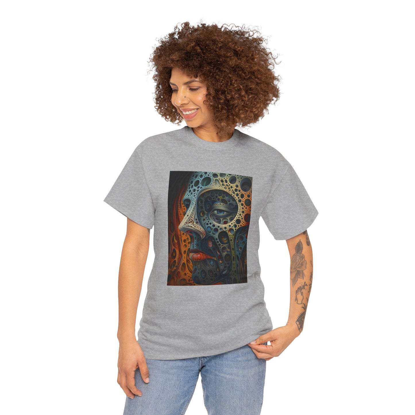 Face 01F - Unisex Heavy Cotton Tee - Image on the Front