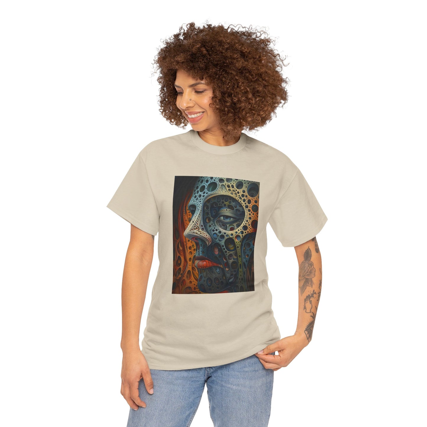 Face 01F - Unisex Heavy Cotton Tee - Image on the Front
