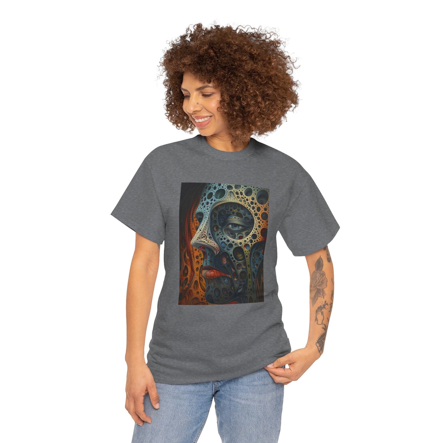 Face 01F - Unisex Heavy Cotton Tee - Image on the Front