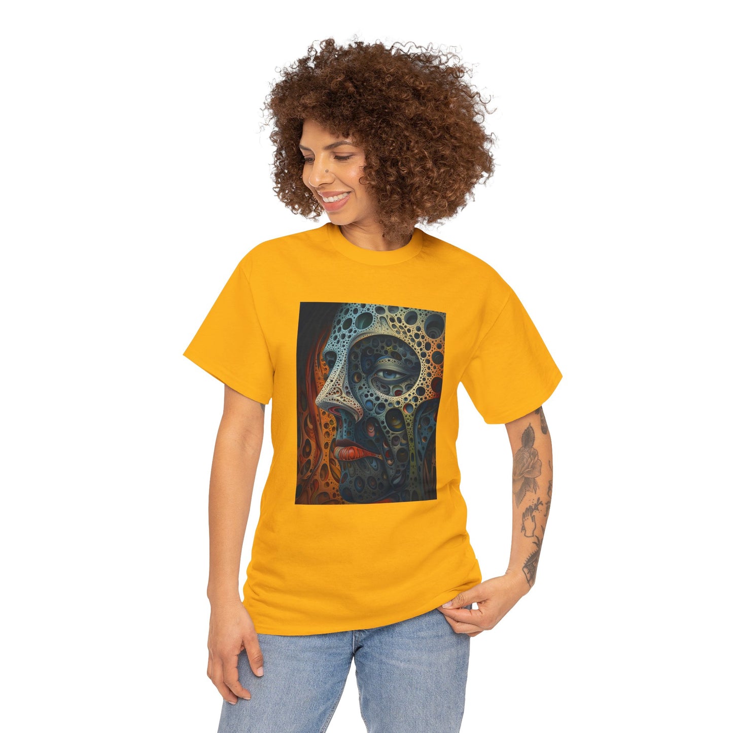 Face 01F - Unisex Heavy Cotton Tee - Image on the Front