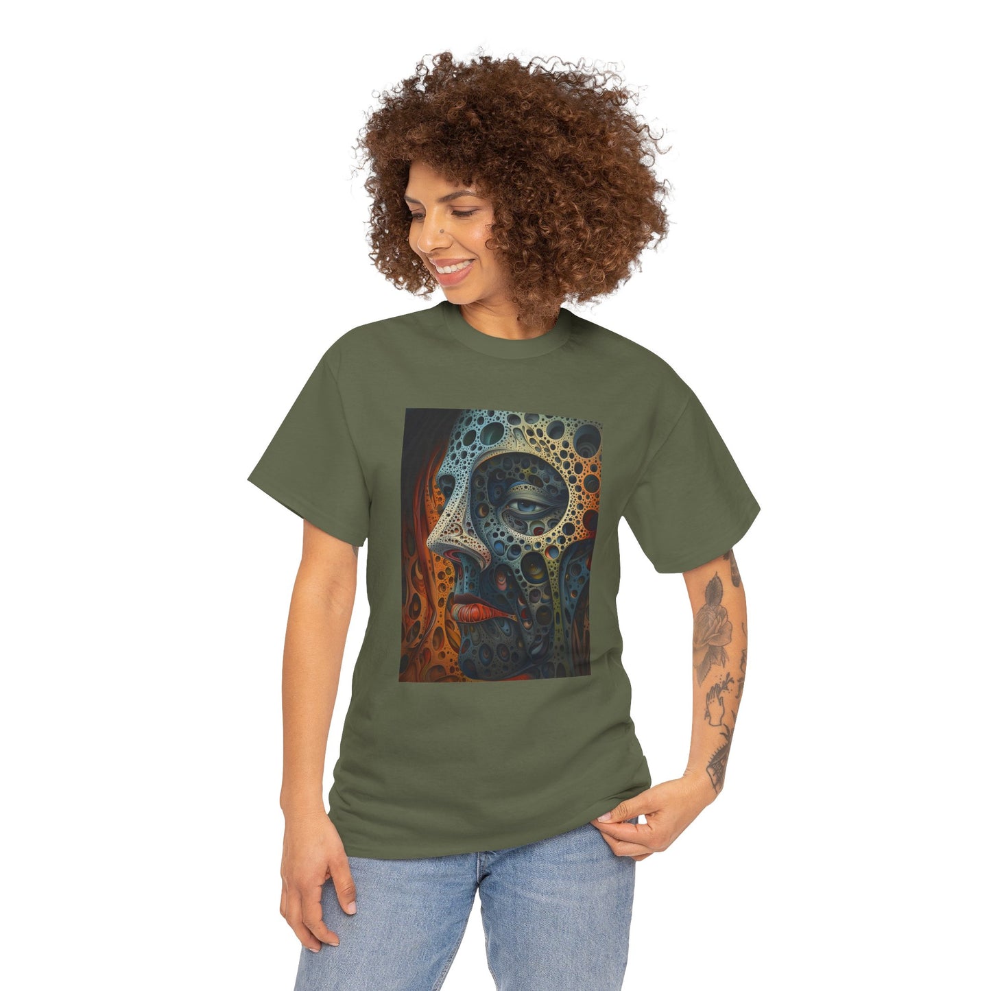 Face 01F - Unisex Heavy Cotton Tee - Image on the Front