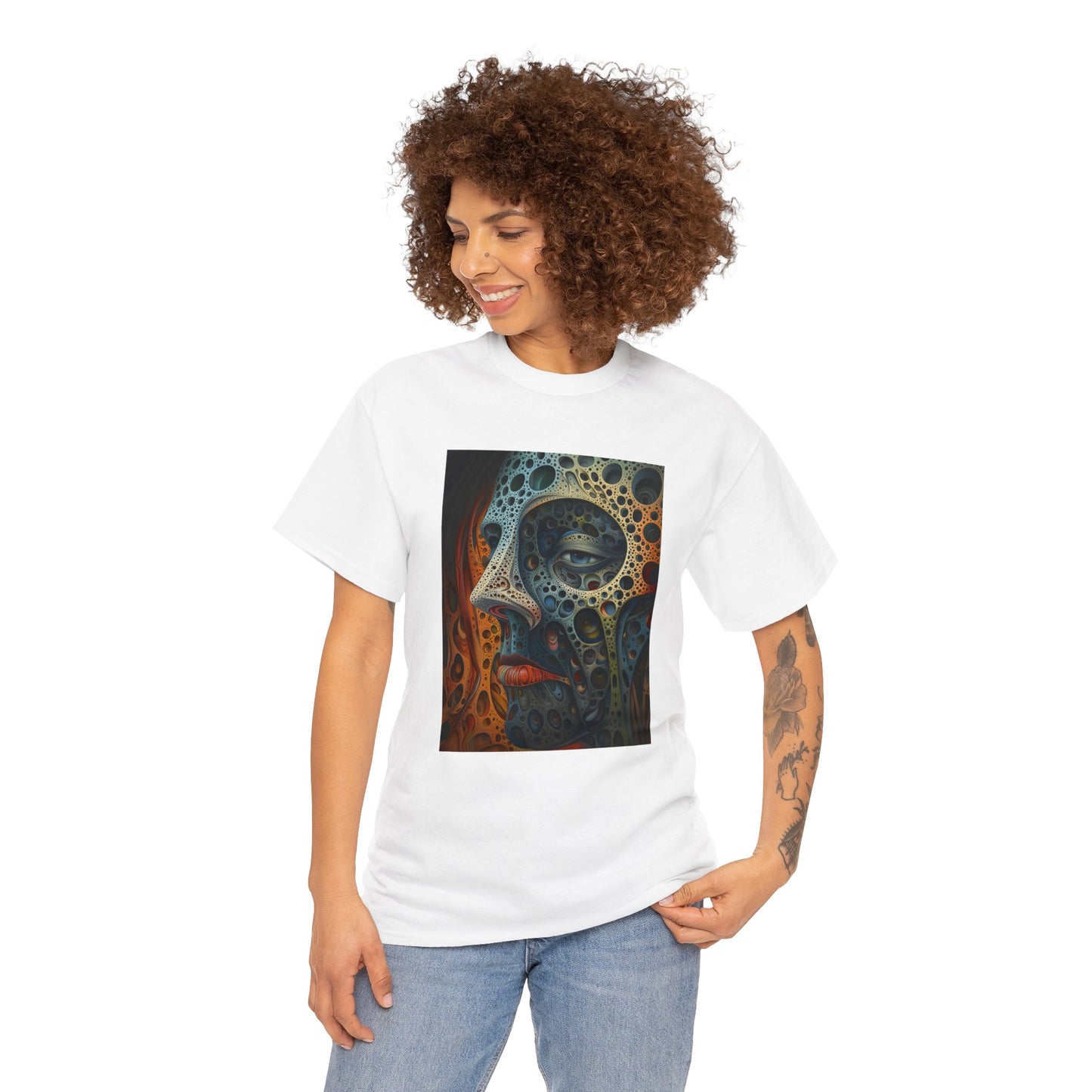 Face 01F - Unisex Heavy Cotton Tee - Image on the Front