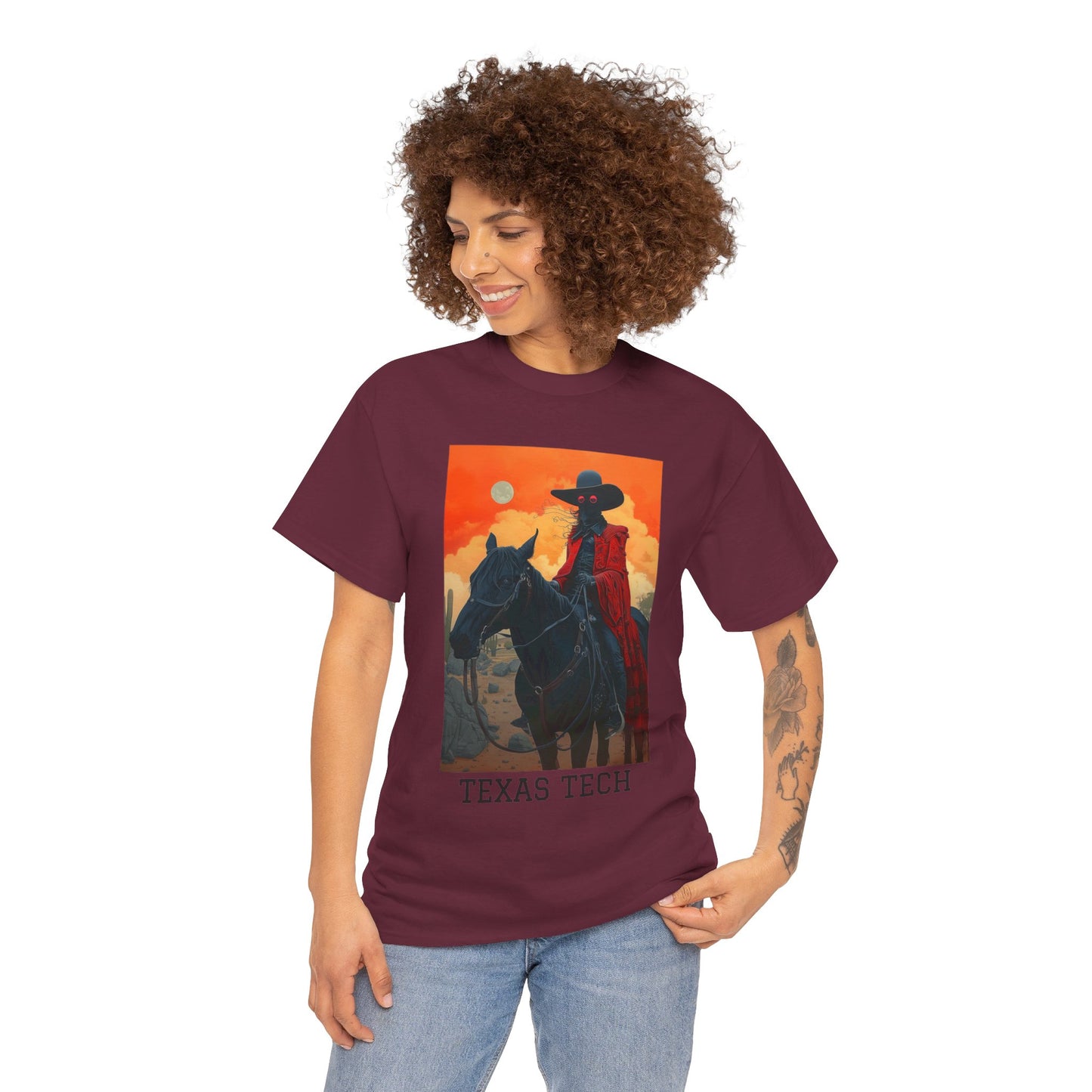 Texas Tech 01F - Unisex Heavy Cotton Tee - Image on the Front