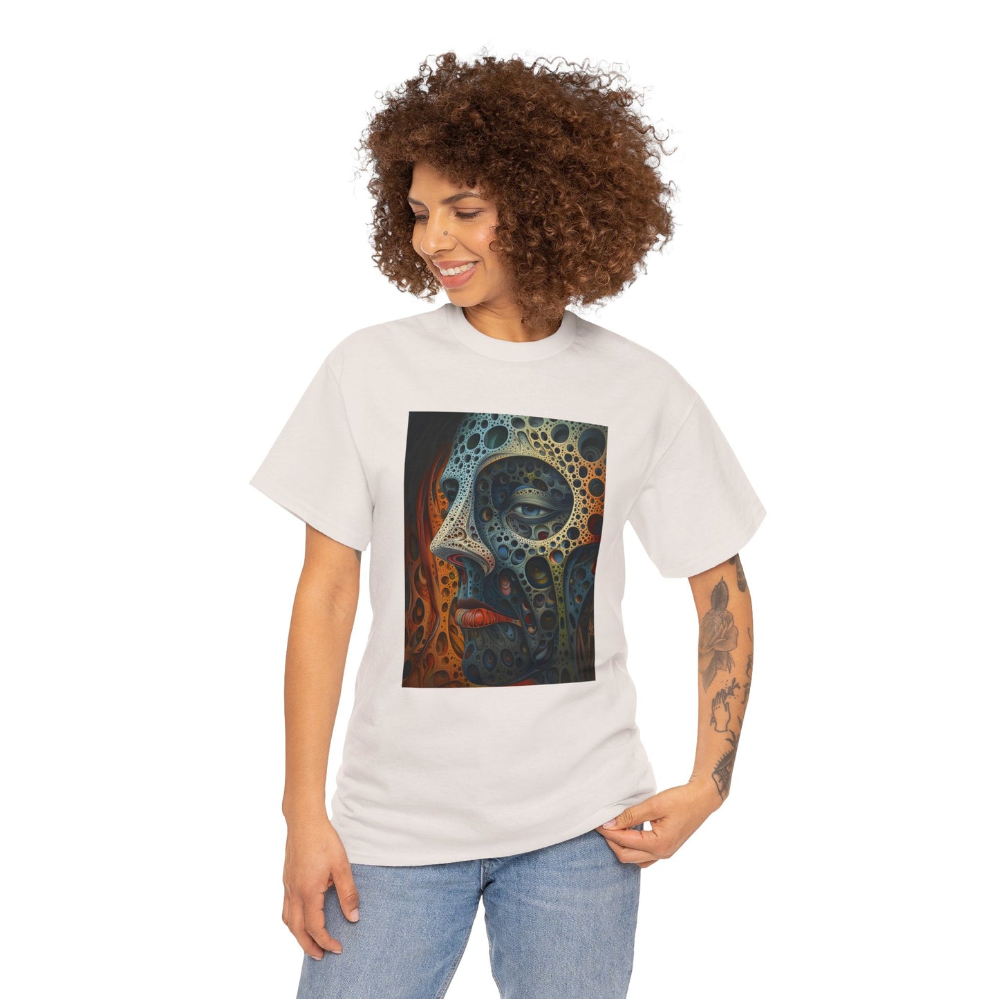 Face 01F - Unisex Heavy Cotton Tee - Image on the Front