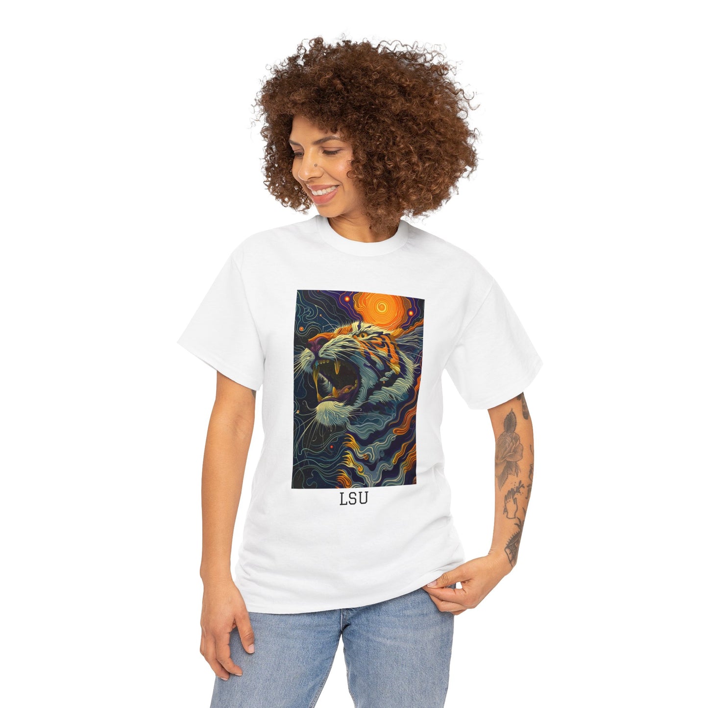 LSU 01F - Unisex Heavy Cotton Tee - Image on the Front