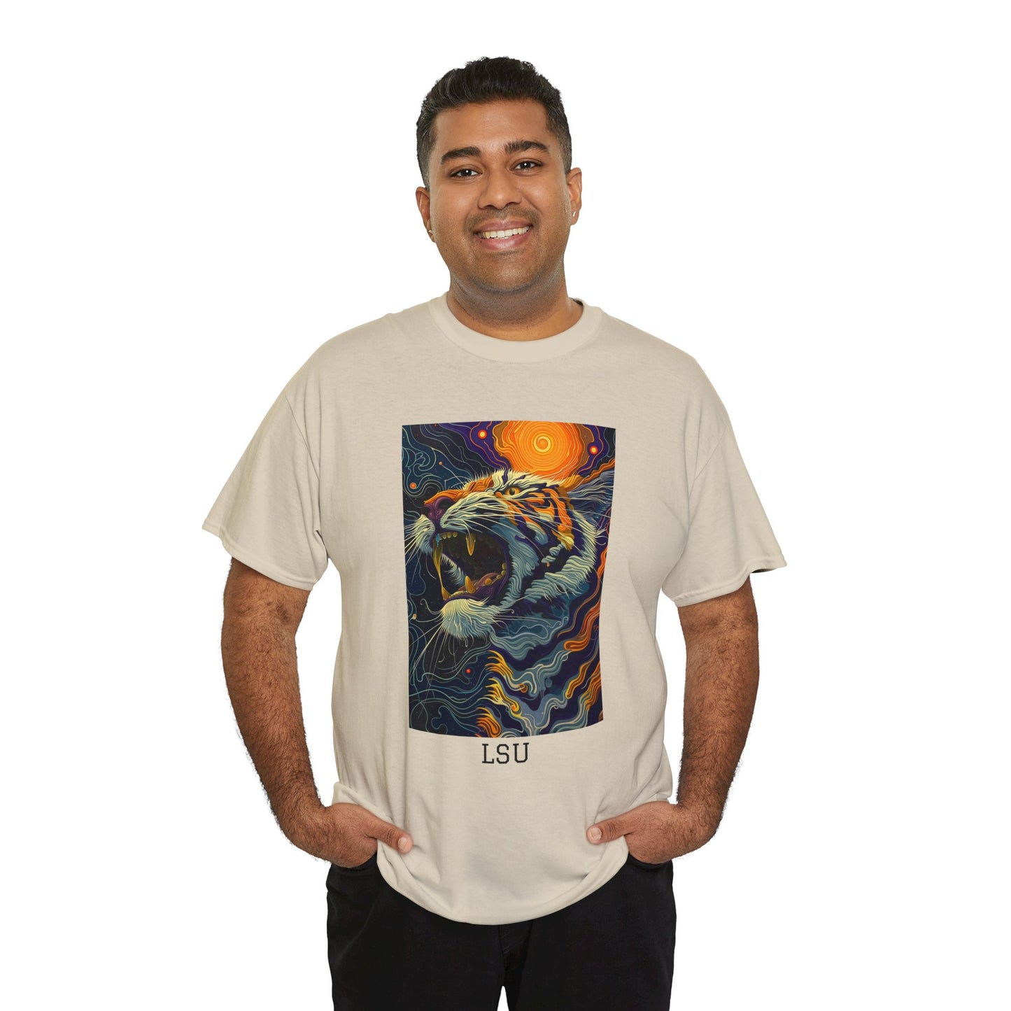 LSU 01F - Unisex Heavy Cotton Tee - Image on the Front